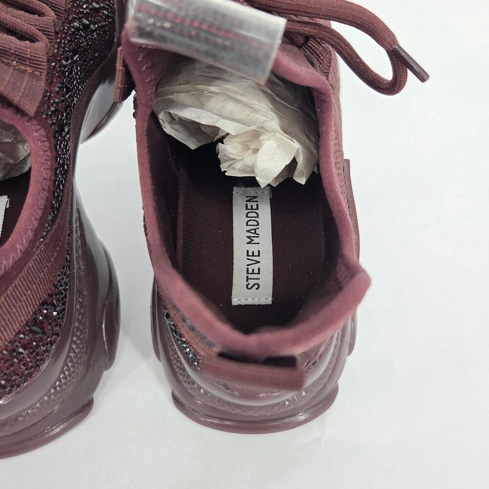 Steve Madden Maxima Sneakers Burgundy Rhinestone Gum Bottom Women's Size 9.5 - Picture 9 of 11